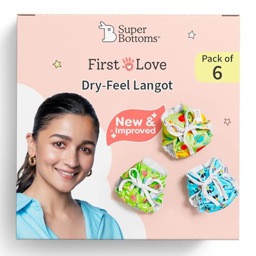 Image of SuperBottoms DryFeel Baby Langot 0-6 months l Organic Cotton Modern Baby Nappy l Mess-free Langot with Gentle Elastics l Super DryFeel Top Layer l Diaper-free Time Essential | 6 Pack