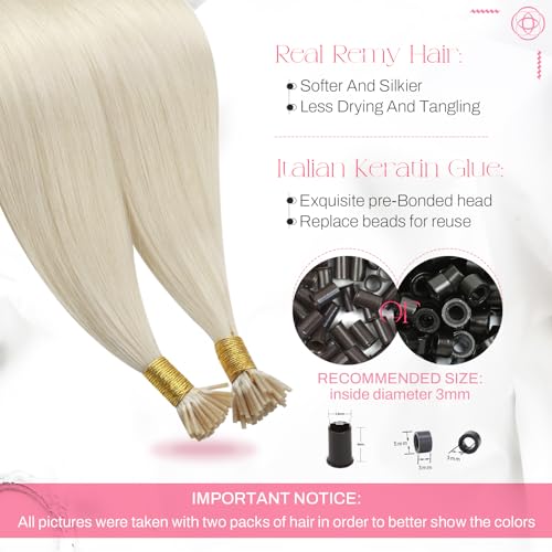 Image of Moresoo I Tip Hair Extensions Human Hair, Platinum Blonde, 24 Inch