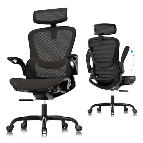 GABRYLLY Ergonomic Mesh Office Chair, Adjustable Home Desk Chair with Folding Armrest, 2D Headrest, Soft Seat and PU Wheel, Black Swivel Task Chair for Office, Business, Student (GY1108) by GABRYLLY - Used condition - US$153.75