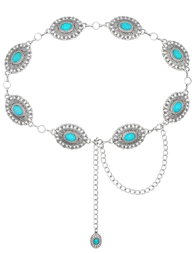 Image of TOPACC Western Metal Concho Belt for Women Cowgirl Chain Belts for Dresses Jeans Country Concert Outfit