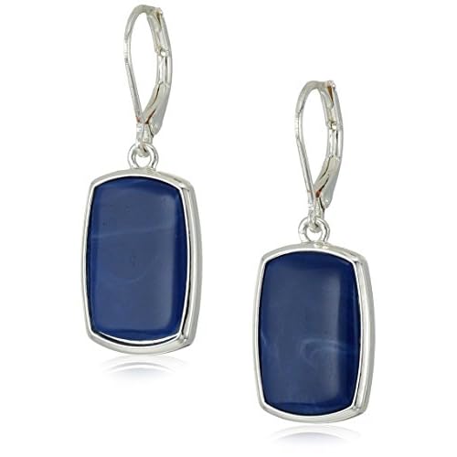 NINE WEST Women’s Silvertone and Denim Large Drop Earrings