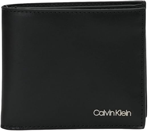 Calvin Klein Solid Black Leather Bi-Fold Wallet