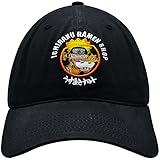Concept One Naruto Dad Hat, Ichiraku Ramen Adult Baseball Cap with Flat Brim, Black, One Size
