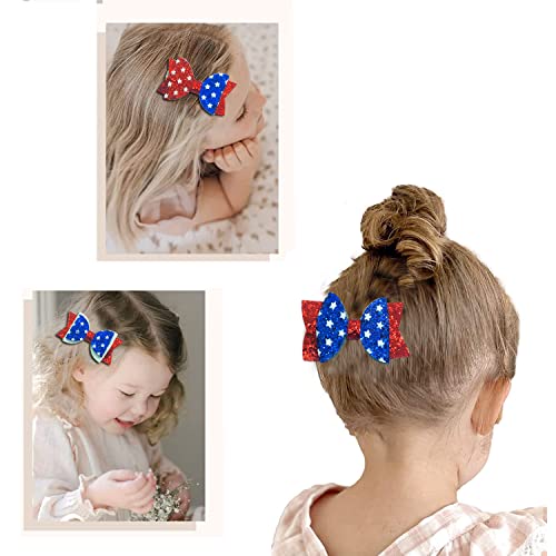 4Th Of July Hair Bow Clips,6Pcs Glitter Independence Day American Flag Hair Pins For Kids Girls,Boutique Hair Accessories For Independence Day Memorial Day #TOP2