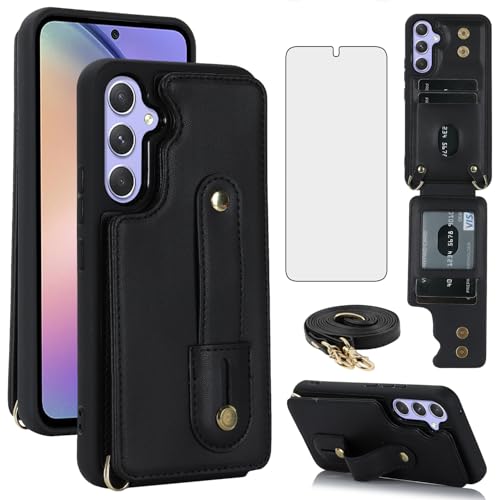 Étui portefeuille Samsung Galaxy A35 5G avec protège-écran verre trempé et fente carte