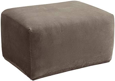 SureFit Home Décor SF29809 Stretch Pique Box Cushion Ottoman Covers Slipcover, Form Fit, Polyester/Spandex, Machine Washable, One Piece, Taupe Color