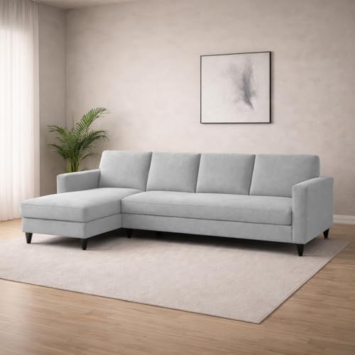 Image of Carlos LHS 4 Seater L Shape Sofa Set for Living Room & Home Office Furniture, Modern Durable Sectional Corner Sofa Couch, Premium Fabric Comfortable Seating with Strong Frame (Grey)