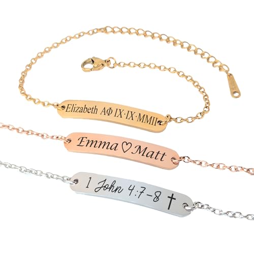 Personalized Custom Engraved Bar Bracelet Handmade Jewelry for Co...