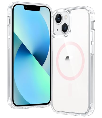 Image of FNTCASE for iPhone 13 Mini Case: iPhone 12 Mini Case Clear Magnetic Phone Cases Compatible with Magsafe Slim Anti Yellowing Military Grade Drop Rugged Protective Transparent Cell Cover (C-A Pink)