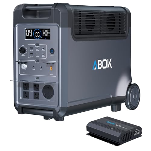 ABOK Ark3600 Portable Power Station with 500W Alternator Charger, 3840Wh LiFePO4 Battery, 3600W Electric Solar Generator for Garage, Off-Grid Living, Camping, RVs, Outdoor Adventures, Power Outages