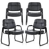 CLATINA Big & Tall Waiting Room Guest Chair with Bonded Leather Padded Arm Rest and Sled Base for Office Reception Lobby and Conference Desk, Black(4 Pack)