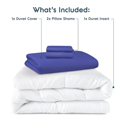Nestl Full Duvet Cover Set with Comforter Insert - Royal Blue 4 Piece 80x90 Duvet Cover & 2 Pillow Shams with White Quilted Down Alternative Comforter, Ultra Soft, All Season
