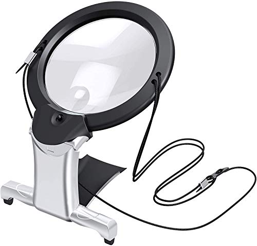 Magnifying Glass Hand Free,Homgen Professional 2 in 1Magnifying Glass with Light Hands Free Magnifier with Giant Large Glass and 2 Bright LED Lights for Reading, Needlework, Jewelry, Art Crafts etc