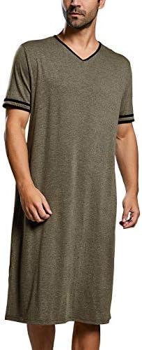 Enjoybuy Mens Nightshirts Short Sleeve Cotton Sleepshirt Nightgown Pajama V Neck Long Sleepwear Nightwear