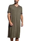 Enjoybuy Mens Nightshirts Short Sleeve Cotton Sleepshirt Nightgown Pajama V Neck Long Sleepwear Nigh