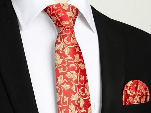 Image of Enlision Ties for Men Floral Tie Handkerchief Cufflinks Set Formal Flower Classic Mens Necktie & Pocket Square Wedding