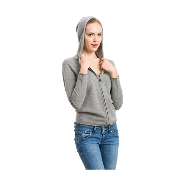 Zip Up Hoodie for Women - 100% Cashmere Hand-Knitted Ladies Slim Fit Cut Hoody with Long Sleeves Metal Zip - Image 3