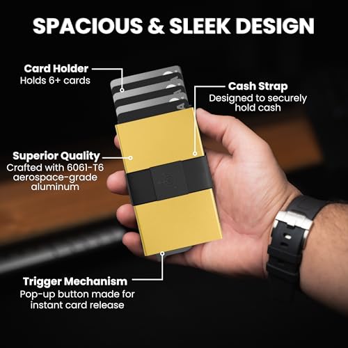 Image of CODE 118 Wallet for Men - Slim Minimalist Aluminum Smart Wallet with RFID Blocking - Compact cash and Credit card holder with Pop Up Ejector (Classic, 24K Gold)