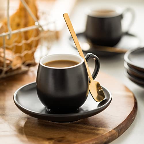 LYEOBOH Espresso Cups and Saucers Set, Ceramic Coffee Cup 3 Ounces Small Demitasse Cups Espresso Mugs with Spoons & Metal Stand for Cappuccino, Latte, Tea, Set of 6, Black by LYEOBOH - Image 7