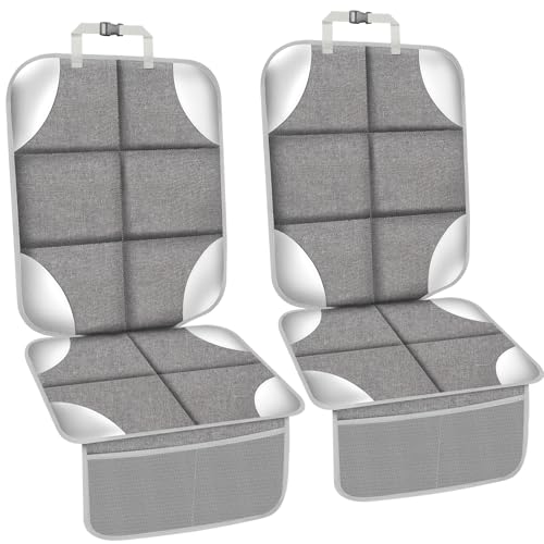 Image of Car Seat Protector, Carseat Seat Protectors with Thick Padding and Upgraded Non-Slip Backing, Waterproof Seat Protector Under Baby Car Seat, 600D Fabric Car Seat Covers, Silver-Gray, 2PCS