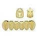 Produktbild dailymall Mode Hip Hop Mund Zähne Grill Cap 2 Single Top Kreuz Aushöhlen Fang Mit 6 - Gold