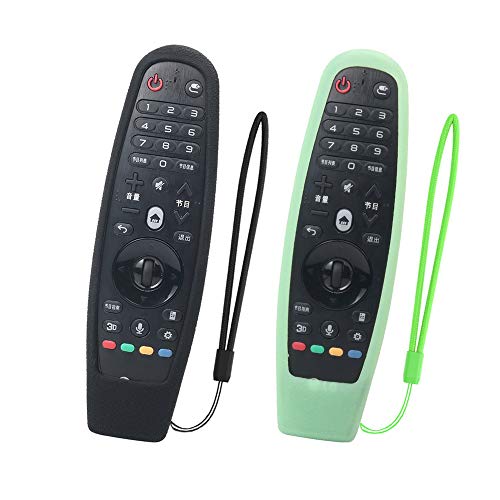 SIKAI 2-Pack Funda Protectora Compatible con LG Smart TV Mando a Distancia AN-MR600 / AN-MR650A / AN-MR18BA Magic Remote Shockproof Carcasa de Silicona (Negro-Luminoso Verde)
