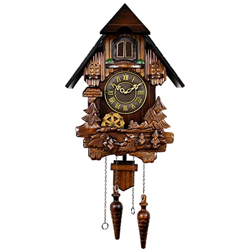 WYJRO Relojes De Cuco,Reloj De Pared,Reloj De Cuco De La Selva Negra De Madera Auténtica para Cocina Salón Apartamento Cuco Reloj De Cuco De Madera Tradicional Cada Hora Chalet