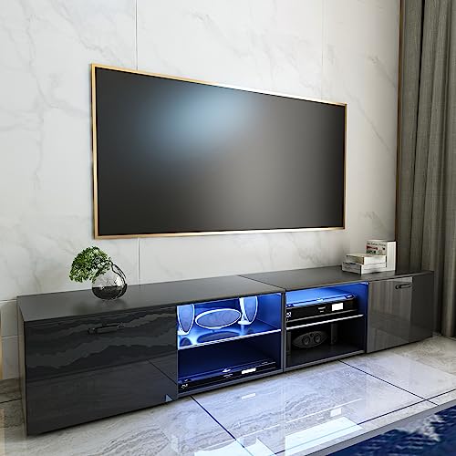 Wersmt White Modern Led Tv Stand Combined Tv Cabinet For Up To 85 Inch Tv With Rgb Led Lights Tv Tables For Bedroom Living Room, Black #TOP9