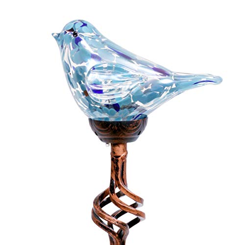 Exhart Solar Teal Hand-Blown Glass Bird Yard Stakes -Bird Garden Stake