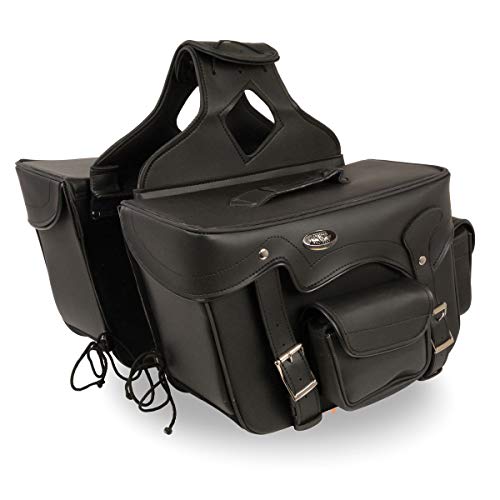 Milwaukee Leather Sh666Zb Black Zip-Off Double Front Pocket Pvc Throw Over Saddle Bag With Reflective Piping, One Size #TOP2