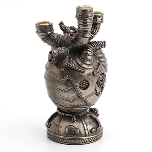 Veronese Design 6 3/4" Steampunk Augmented Artery Heart Device Triple Candle Holder Resin Sculpture Bronze Finish #TOP6