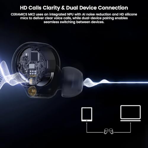 Image of Concept Kart ROSESELSA Ceramics MK2 True Wireless Earbuds, 40dB ANC, Hi-Res LDAC 990kbps, Bluetooth 6.0 Dual Device, 45H Playtime, 47ms Game Mode, IPX4 (Black)