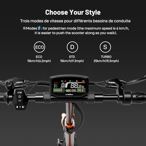 RCB D7 Electric Scooter, Max.Range 80-90KM, 20.8AH Battery, MAX. 25 km/h, 500W Motor, 10" Vacuum Tires, APP Control, Max Load 150 kg, 3 Speed Settings, Foldable, Double Brake, Double Shock Absorbers - Image 5