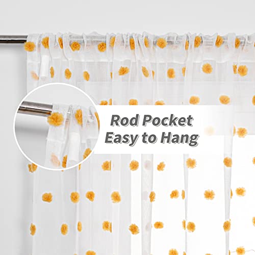 Image of MYSKY HOME Orange Pom Pom Sheer Curtains for Living Room 95 Inches 2 Pieces