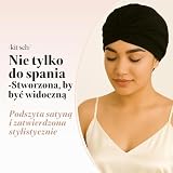 Kitsch Satynowy czepek do spania – miękki niż jedwabny czepek do spania, satynowa opaska na włosy, czepek do spania i czepki dla kobiet, oddychająca tkanina do włosów bez puszenia się włosów, czarny