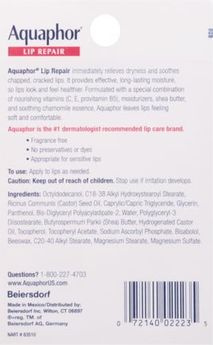 Aquaphor ER-WIWL-1Z5R Lip Repair Tubes, Lip Ointment For Chapped Lips, Moisturizing Lip Balm thumb #2