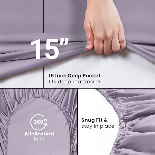 Image of Utopia Bedding Twin Fitted Sheet - Bottom Sheet - Deep Pocket - Soft Microfiber -Shrinkage and Fade Resistant-Easy Care -1 Fitted Sheet Only (Lavender)