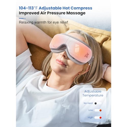 BOB AND BRAD Eye Massager FSA/HSA Eligible, EyeOasis 2 Plus - Eye Massager for Migraines with Remote, Heat, Compression, Music, Heated Eye Massage Mask for Dry Eyes Relief, Improve Sleep, Ideal Gifts