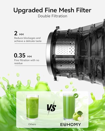 Image of Cold Press Juicer Machines,EUHOMY 5.8 inch Wide Feed Chute,Slow Masticating Juicer for Whole Vegetables and Fruits,99.6% High Juice Yield,Easy to clean, Juicer Machines with BPA Free