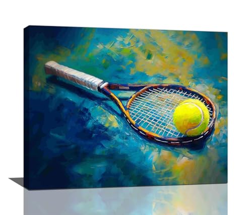 Spaexor Tennis Wall Art, Graffiti Tennis Balls Pictures Wall Decor, Green Sports Court Canvas Prints Painting, Balls Poster Framed Artwork for Gym Bathroom Living Room Bedroom Office Dining Room Decoration 20"x16"