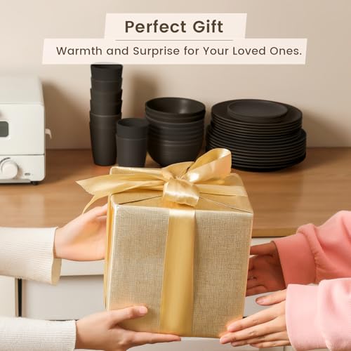 Image of Homienly 40-Pieces Wheat Straw Dinnerware Set, Kitchen Plastic Wheat Straw Dinnerware Set - Service for 8, Unbreakable Lightweight Dish Set for Kitchen, Camping - Plates Set, Bowls, Cups Set(Black)