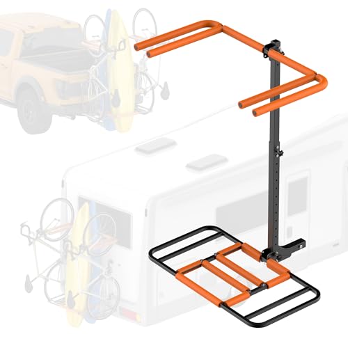 Vertical RV Kayak Rack and Bike Carrier for 2 Kayaks and 2 Bikes, 300 LBS Load Capacity Heavy Duty Alloy Steel | 2" Hitch Mount Foldable Universal Fit for Truck, SUV, RV, Van