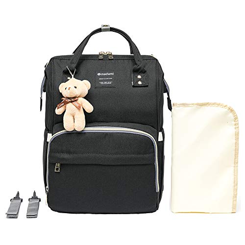 Bolsa Mochila Maternidade Madami Multifuncional Espaçosa C/Gancho para carrinho (Preto)