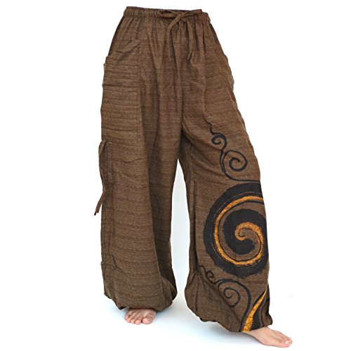Siamrose Baggy Harem Pants Men Women, Wide Leg Yoga Lounge Trousers, Adjustable Length, 2 Pockets, One Size (Brown)