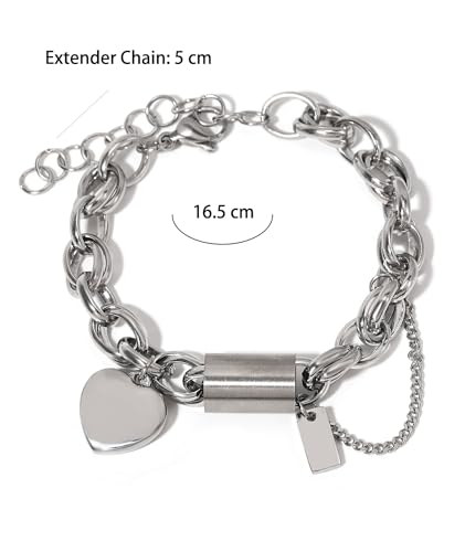 Heart Charm Bracelet Silver Bracelets for Women Stainless Steel Stackable Chain Trendy Mother Daughter Girlfriend Christmas Birthday Thanksgiving3
