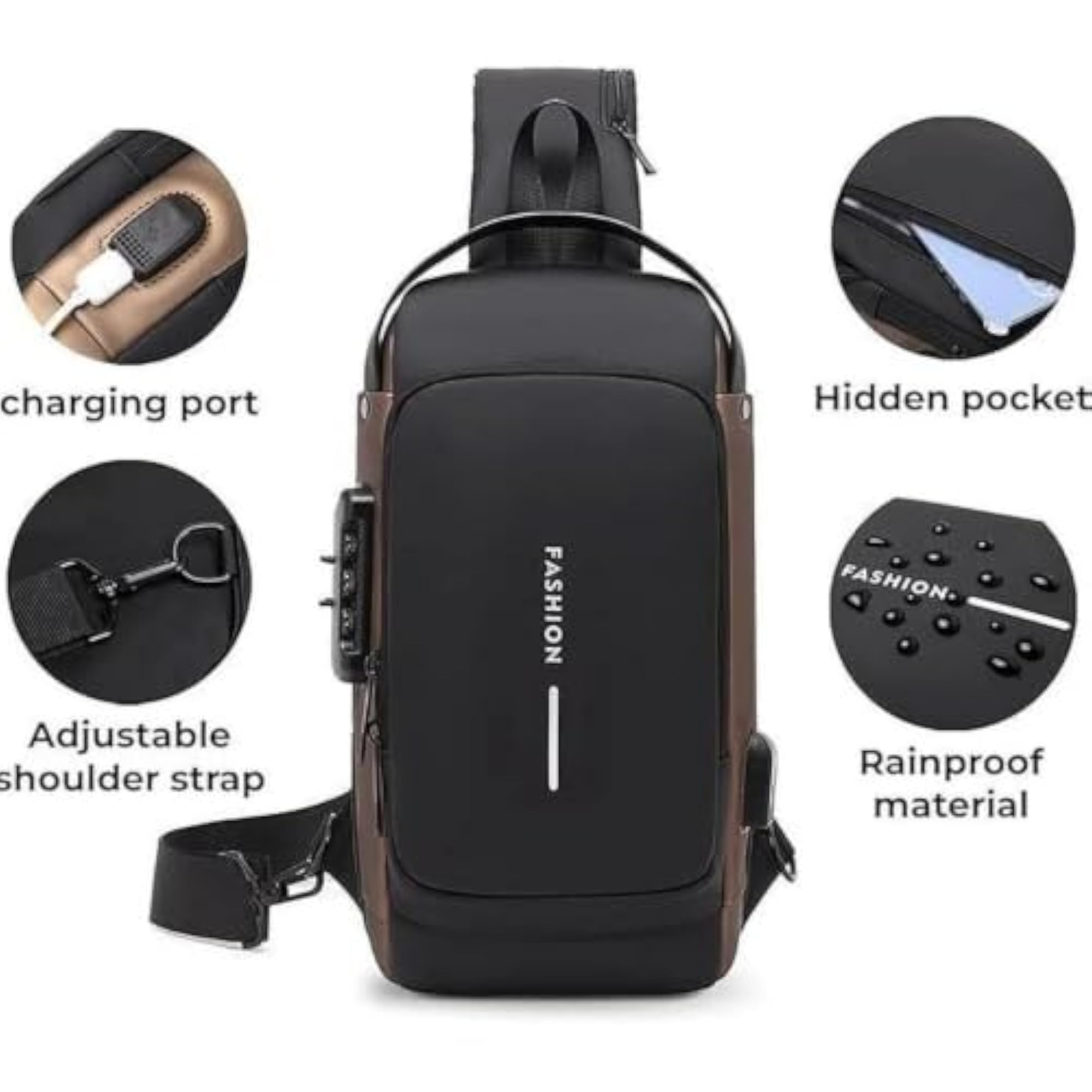 Sling Chest Bag with USB Charging Port, Crossbody Pack