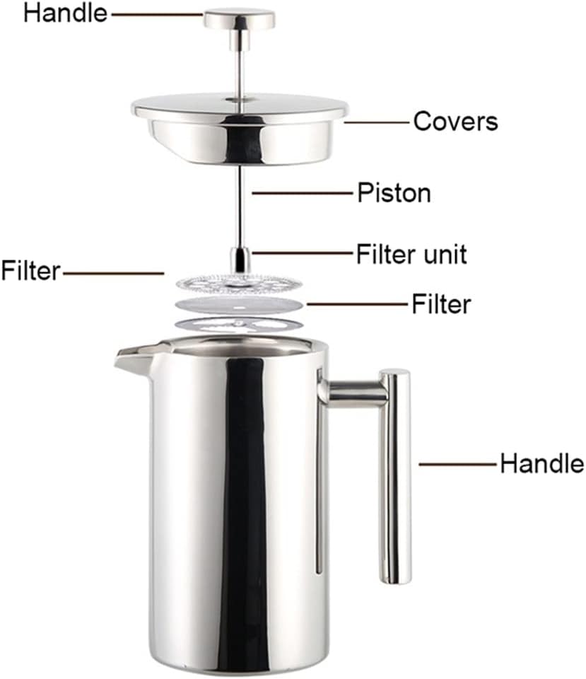 Stainless Steel French Press Double Wall Coffee Percolator Pot Large Capacity Manual Coffee Maker Machine (Color : Black, Size : 350ml) (Black 800ml)