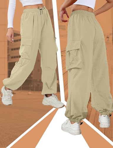 Buauty Womens Cargo Pants, Black Baggy Parachute Pants with Pockets Trendy Cargo Sweatpants Joggers for Women, Y2k Pants4