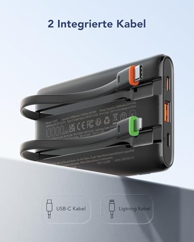 VEGER 22.5W 10000mAh Schnellladung Power Bank mit Integriertem USB-C Kabel – Ansicht 4