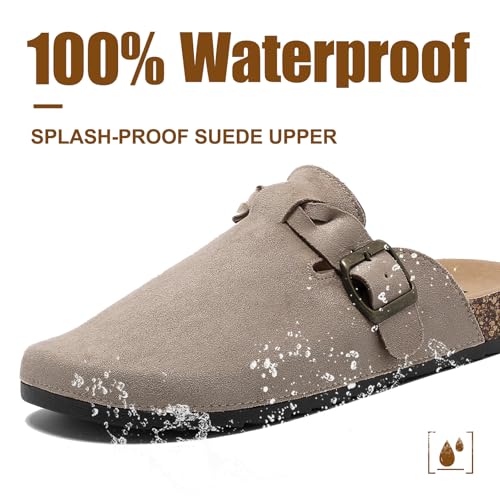 Image of Suede Clogs for Men Soft Cork Footbed Women's Clogs Mules with Arch Support, Adjustable Buckle Comfort Leather Potato Shoes, Slip-On Closed Toe Slippers